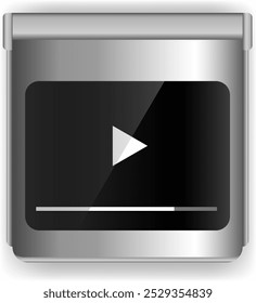 A stylish and modern smartphone video player interface featuring a large play button in the center and a progress bar below. 