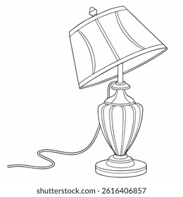 Stylish Modern Table Lamp in Line Art – Black and White Vector Illustration