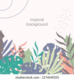 stylish modern tropical design template with blooming foliage border and place for text