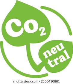 Un logotipo de Vector elegante y moderno en forma de hoja verde simboliza la pureza ambiental y la conservación de la naturaleza. La inscripción CO2 neutral enfatiza el impacto neutro en el clima. Ideal