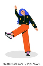 Stylish modern woman in fashion clothes. Colorful vector illustration. Trendy style