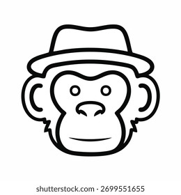 Contorno elegante cabeça de macaco usando um chapéu para logotipo ou modelo de design adesivo