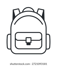 Stilvolle monochrome Rucksack-Illustration mit einer vorderen Tasche und doppelten Riemen.