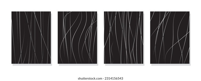 Stylish monochrome line abstract background with a gradient effect on a dark backdrop. Printable wall art illustrations, ideal for modern and contemporary interior spaces.