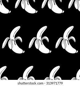 stylish monochrome pattern bananas. black background with silhouette banana