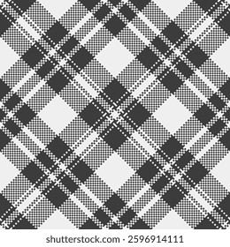 Stylish monochrome plaid pattern.  A modern, minimalist design perfect for textiles, website backgrounds, or branding.  The subtle dot texture adds depth and visual interest.