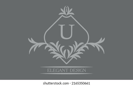 Stylish monogram design template with letter U. Exquisite logo, business identity sign for restaurant, boutique, cafe, hotel, heraldic, jewelry.