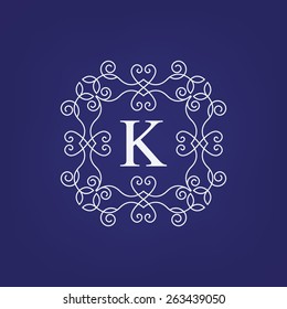 Stylish monogram design template with letter K on dark blue background.Vector illustration.