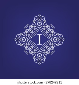 Stylish monogram design template with letter I on dark blue background.Vector illustration.