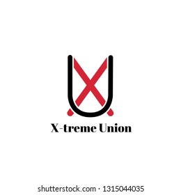Stylish monogram or logo isolated on white background. Black and red. Picture of letters X and U. Vector EPS10