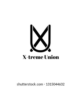 Stylish monogram or logo isolated on white background. Black and white. Picture of letters X and U. Vector EPS10