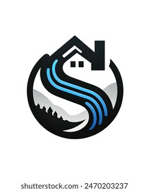 Stylish monogram logo with the letter S creatively designed as a house roofing structure, representing a real estate business