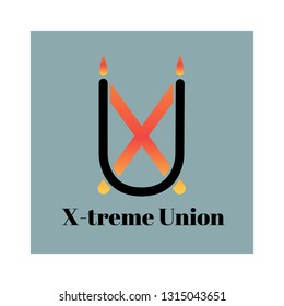 Stylish monogram or logo on gray background. Colorful illustration. Picture of letters X and U. Vector EPS10. Can be used in the design of posters, logos, textiles, etc.