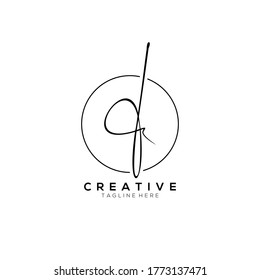 Stylish Monogram Signature Letter F Logo Design With Circleline Background