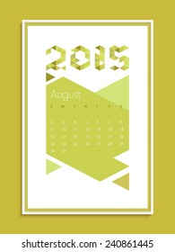 Stylish monthly calendar of August 2015 for New Year celebration.