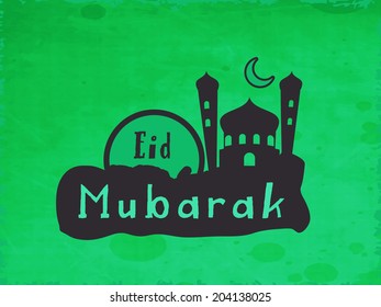 Stylish mosque design on grungy green background for muslim community festival Eid Mubarak festival celebrations. 