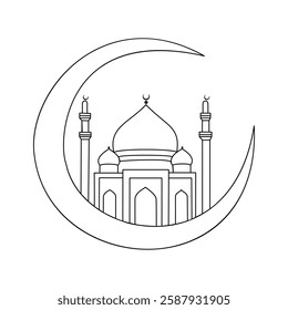 Stylish Mosque Line Art for Eid Mubarak Graphics.