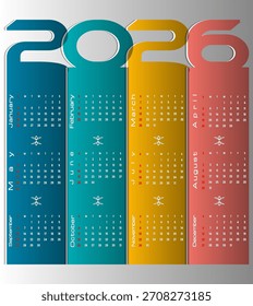 Stilvolle mehrfarbige 2026 vertikale Kalendergrafik