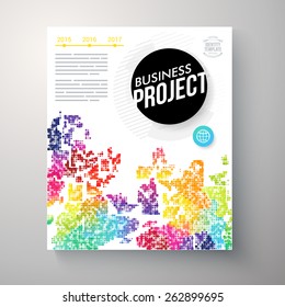 Stylish multicolored Business Project template with an abstract geometric design, time line and editable text over a graduated grey square format background, vector illustration
