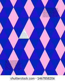 Stylish Music Cover Template. Vector Design. Pink and Blue Triangle Pattern. Original Geometric Poster, Flyer Background. Contrast Bauhaus Cover Design. New Music Cover Template.