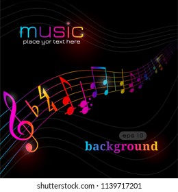 Stylish musical design. Vector illustration abstract music background. Music theme on dark background