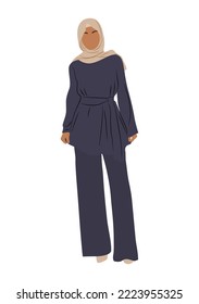 Stylish Muslim Business Woman Wearing Modern Smart Casual Outfit And Hijab. Pretty Girl In Fashionable Office Look. Cartoon Female Character. Vector Realistic Illustration Isolated, White Background.