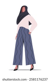 Stylish muslim businesswoman person, in trendy clothes with hijab. Female office worker. Vector illustration. Not AI generated