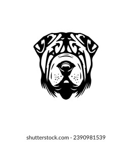 stylish muzzle shar pei vector, icon.  Black shar pei on a white background