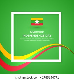 Stylish Myanmar country independence day concept illustration with tricolors wave on classic greeting background