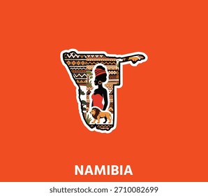 A stylish Namibia map sticker with traditional African patterns and cultural elements. Ideal for travel visuals, branding, merchandise, and digital or print projects.	