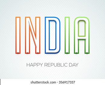 Elegante bandera nacional de colores envía un texto a India sobre el fondo gris para la celebración del Día de la República Feliz.