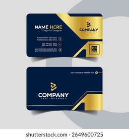 Stylish Navy and Gold Business Card with Diagonal Pattern Style