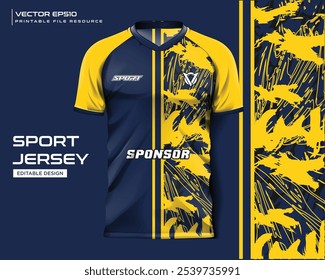 Design elegante da camisa da marinha e do esporte amarelo, com um padrão ousado. Perfeito para marca de equipe, eventos esportivos e personalização de vestuário.
