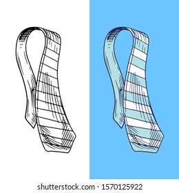 Stylish neckties with stripes hand drawn illustration. Vintage striped ties. Fashionable male accessories design elements. Elegant neckclothes with trendy vintage print. Formal wear