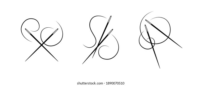 Stylish needles with thread. Vector.