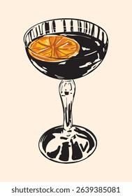 Stylish Negroni illustration for bar menus, drink blogs, mixology content. Perfect for designers, marketers, and cocktail lovers.