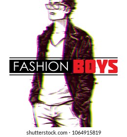 Stylish neon boy. Vector illustration.