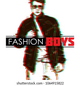 Stylish neon boy. Vector illustration.