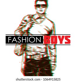 Stylish neon boy. Vector illustration.