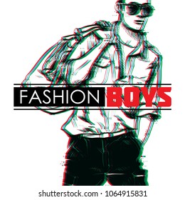 Stylish neon boy. Vector illustration.
