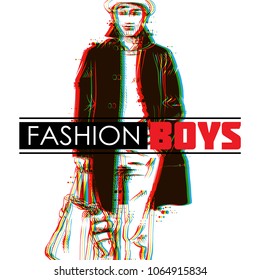 Stylish neon boy. Vector illustration.