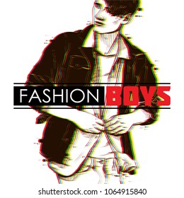Stylish neon boy. Vector illustration.