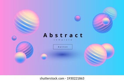 Stylish neon vector template with flying pink balls 