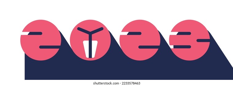 Stylish new year 2023 date. Color graphics for the design of banners, postcards, souvenirs. Stylized rabbit logo. Symbol of the new year according to the Chinese calendar
