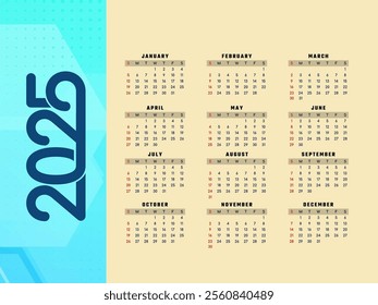 Stylish New year 2025 annual calendar modern background design vector