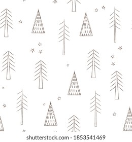 Stylish new year, christmas seamless pattern in scandinavian style. Festive background with Christmas trees. For the design of children's clothing, fabric, packaging