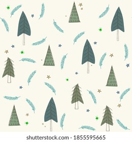 Stylish new year, christmas seamless pattern in scandinavian style. Festive background with Christmas trees. For the design of children's clothing, fabric, packaging