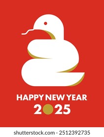 Elegante tarjeta de felicitación del año Nuevo con un diseño de logotipo de serpiente simple para el Nuevo año de la serpiente 2025_red