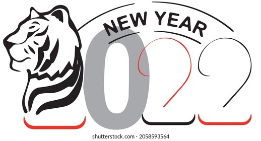 .Stylish New Year's tiger is a symbol of the new year 2022. Beautiful fashionable card. Vector graphics