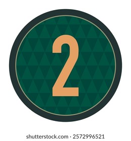 Stylish Number 2 Badge in Green and Gold with Circular Geometric Triangular Design – Perfect for Digital and Print Projects